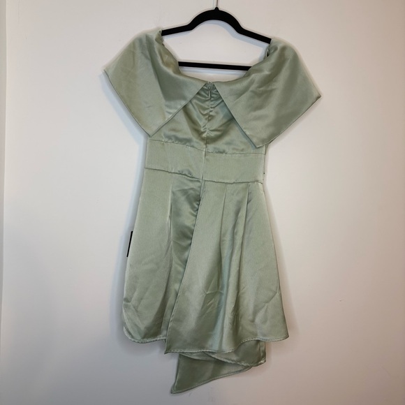 NWT Lulu's Asymmetrical Always Celebrating Sage Satin Mini Dress Size Small - Picture 3 of 13